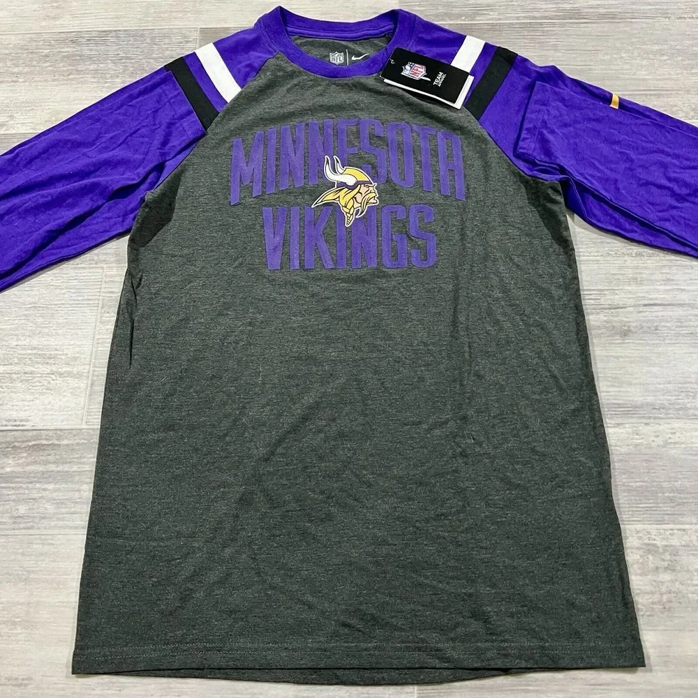 Minnesota Vikings Nike NFL Charcoal/Purple Long‎ Sleeve Raglan Shirt Men's Small